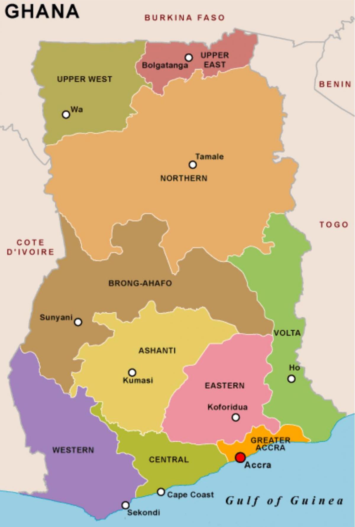 घाना के नक्शे और क्षेत्रों